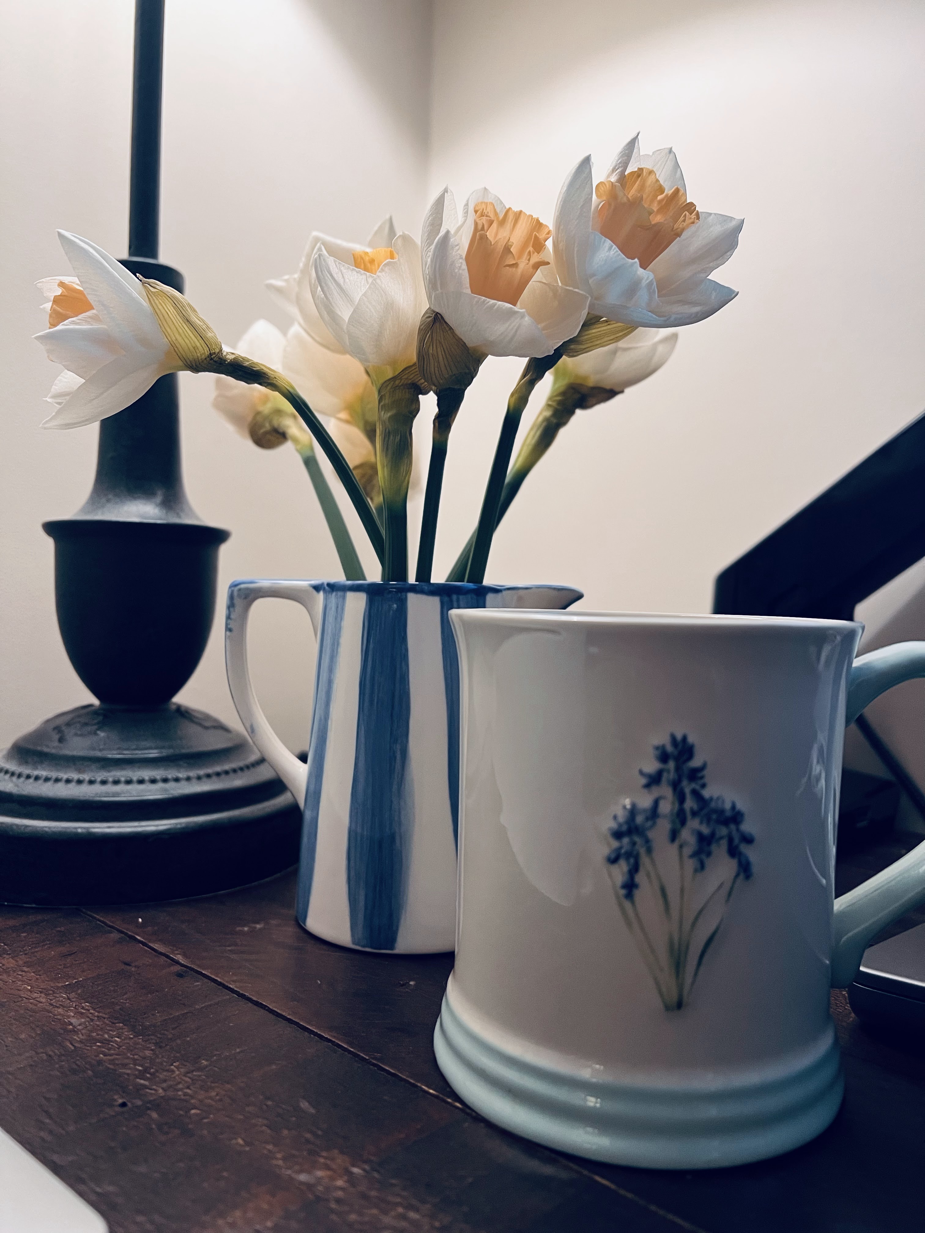Handmade pottery on display — part of our cottage home decor